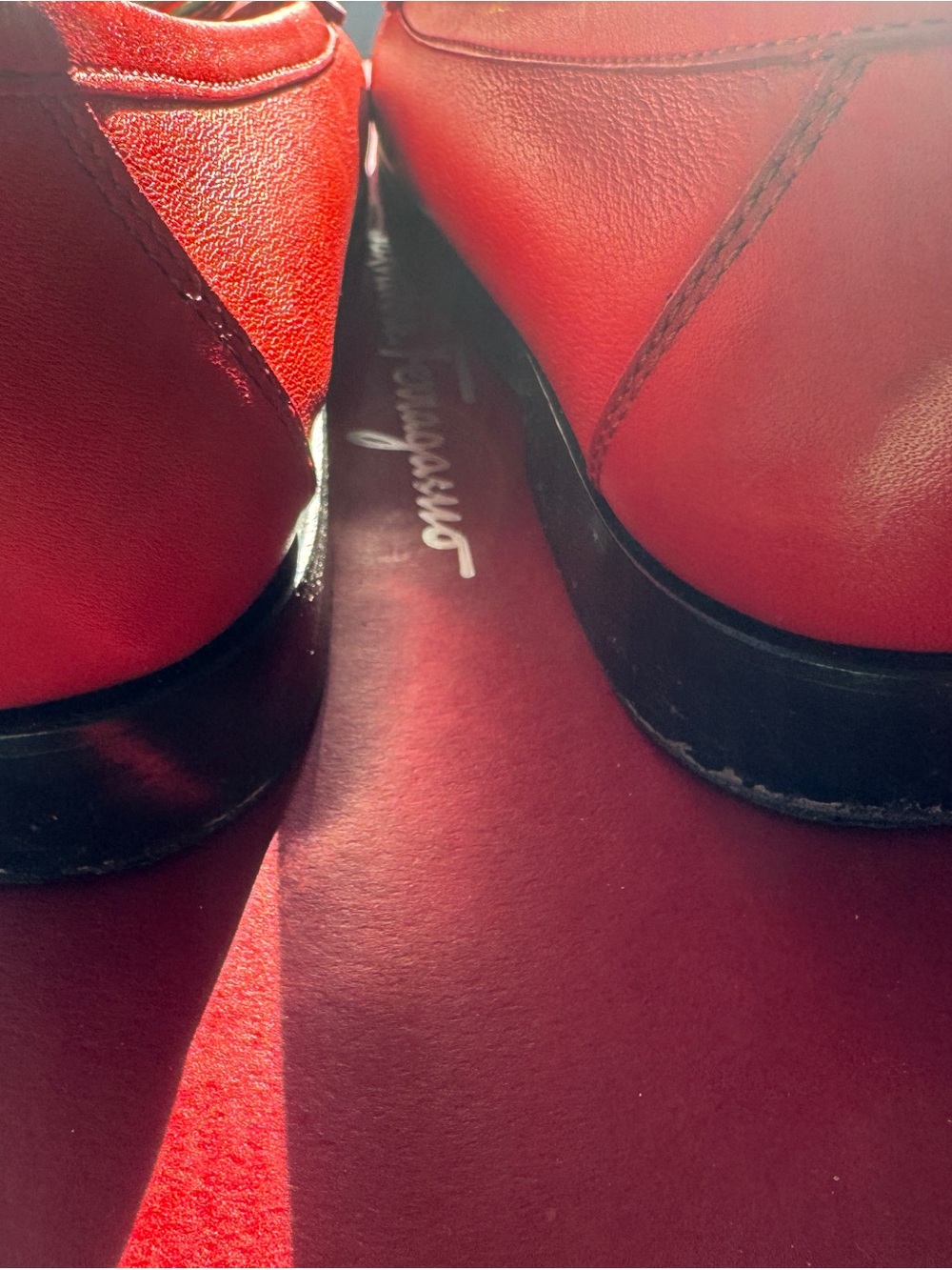 Salvatore Ferragamo Red Leather Vara Bit Loafers with Gold Hardware - Picture 6 of 11
